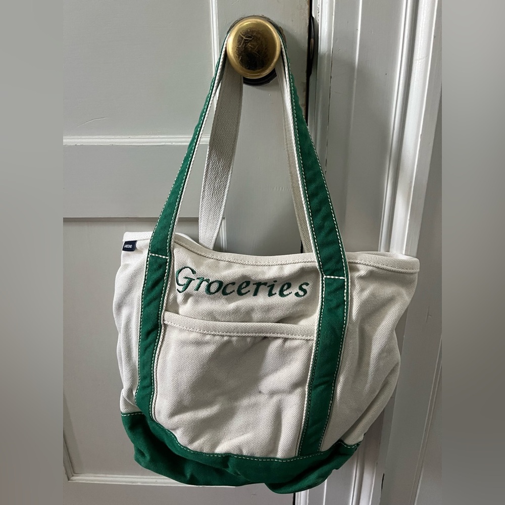 Lands’ End Canvas Tote Bag with “Groceries” Embroidery